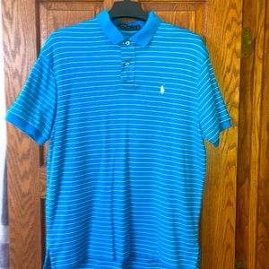 POLO Ralph Lauren M Blue with white pin stripe polo shirt EXCELLENT
